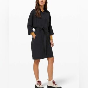 Lululemon Perfectly Poised Shirt Dress Black Cupro Tie Waist Size 6
